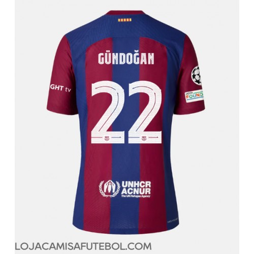 Camisa de Futebol Barcelona Ilkay Gundogan #22 Equipamento Principal 2023-24 Manga Curta